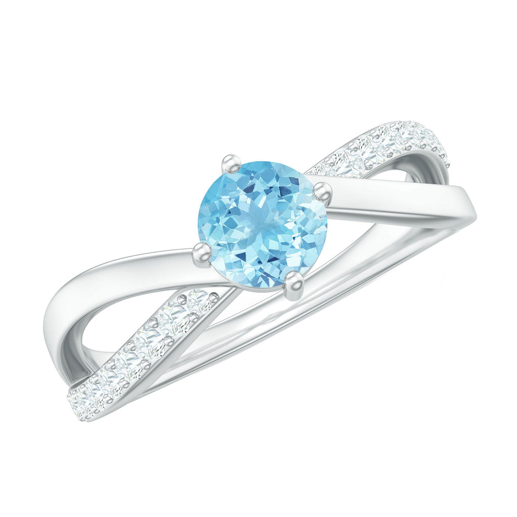 Aquamarine Engagement Ring – Diamond Infinity Shank With Blue Gemstone Accent