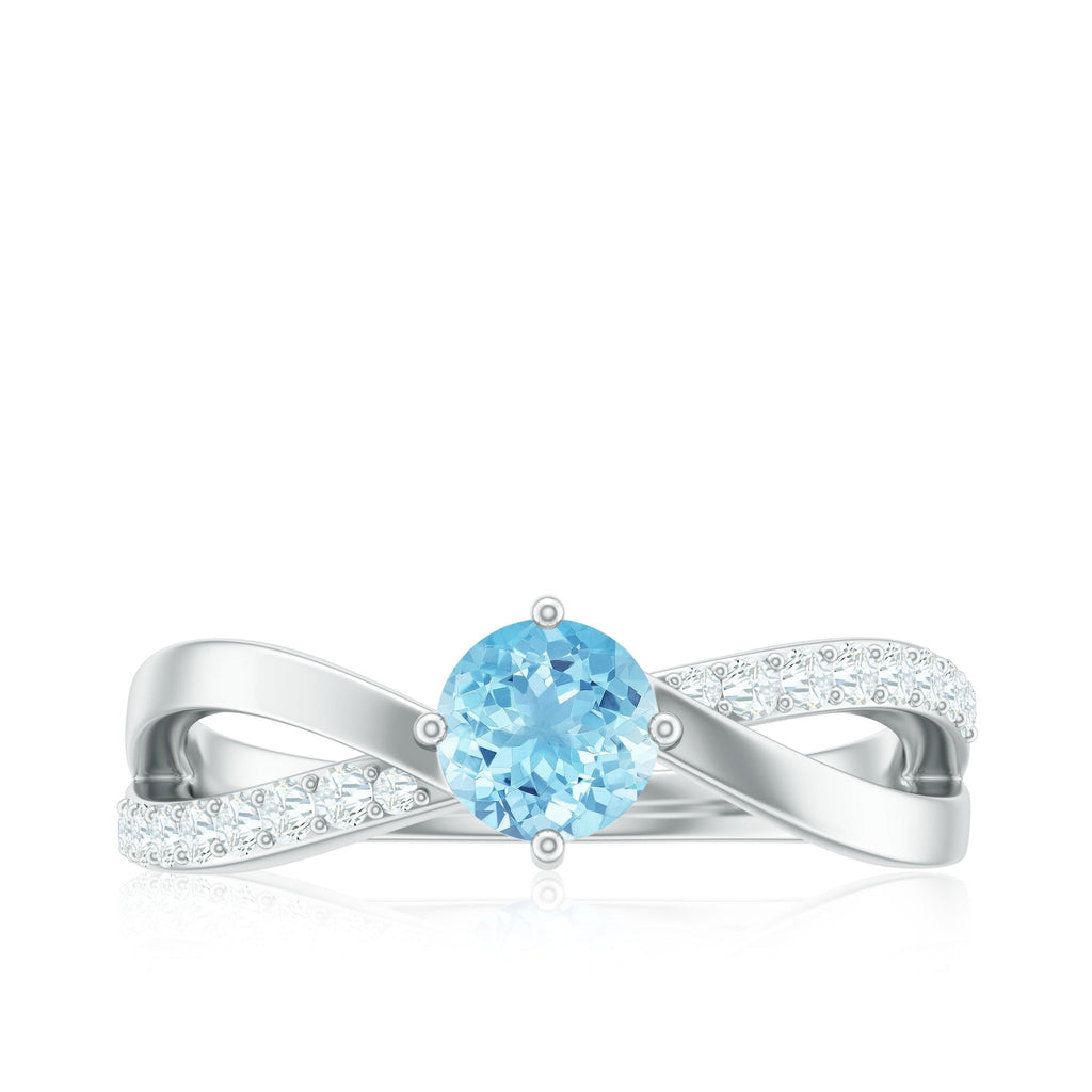 Aquamarine Engagement Ring – Diamond Infinity Shank With Blue Gemstone Accent