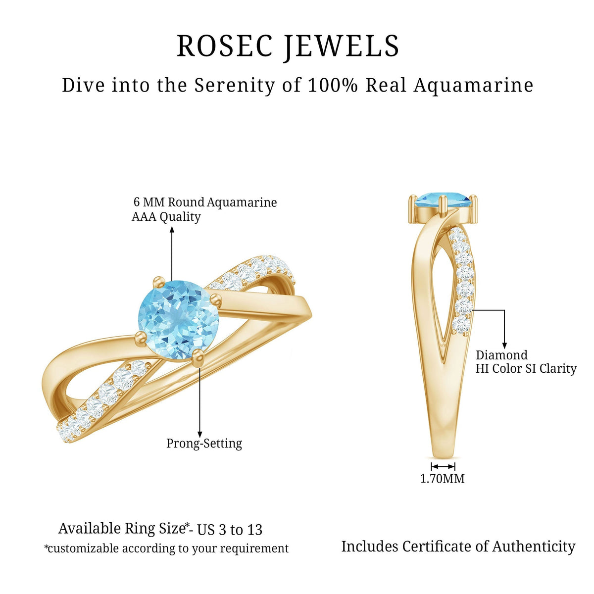 Aquamarine Engagement Ring – Diamond Infinity Shank With Blue Gemstone Accent