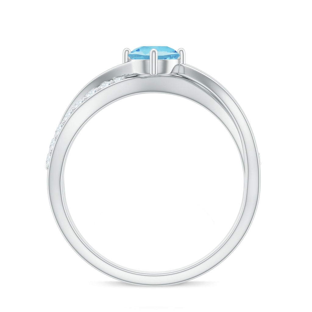 Aquamarine Engagement Ring – Diamond Infinity Shank With Blue Gemstone Accent