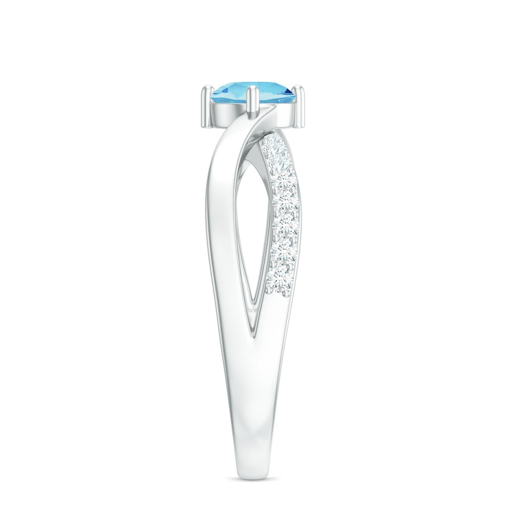 Aquamarine Engagement Ring – Diamond Infinity Shank With Blue Gemstone Accent