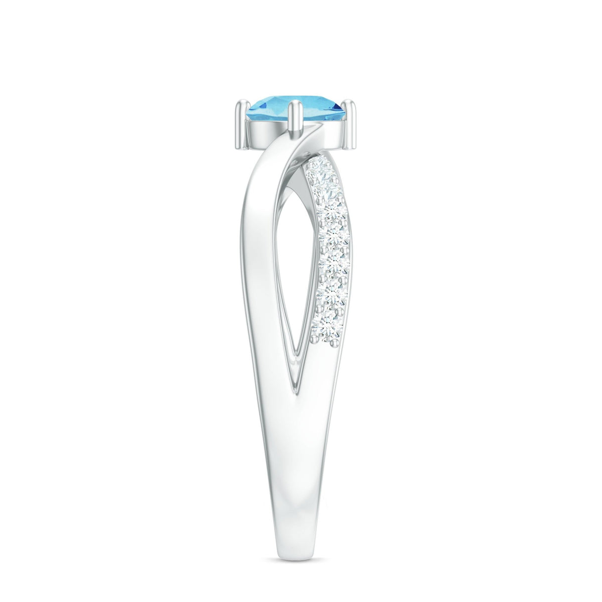 Aquamarine Engagement Ring – Diamond Infinity Shank With Blue Gemstone Accent