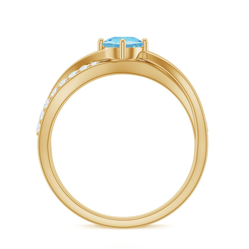 Aquamarine Engagement Ring – Diamond Infinity Shank With Blue Gemstone Accent