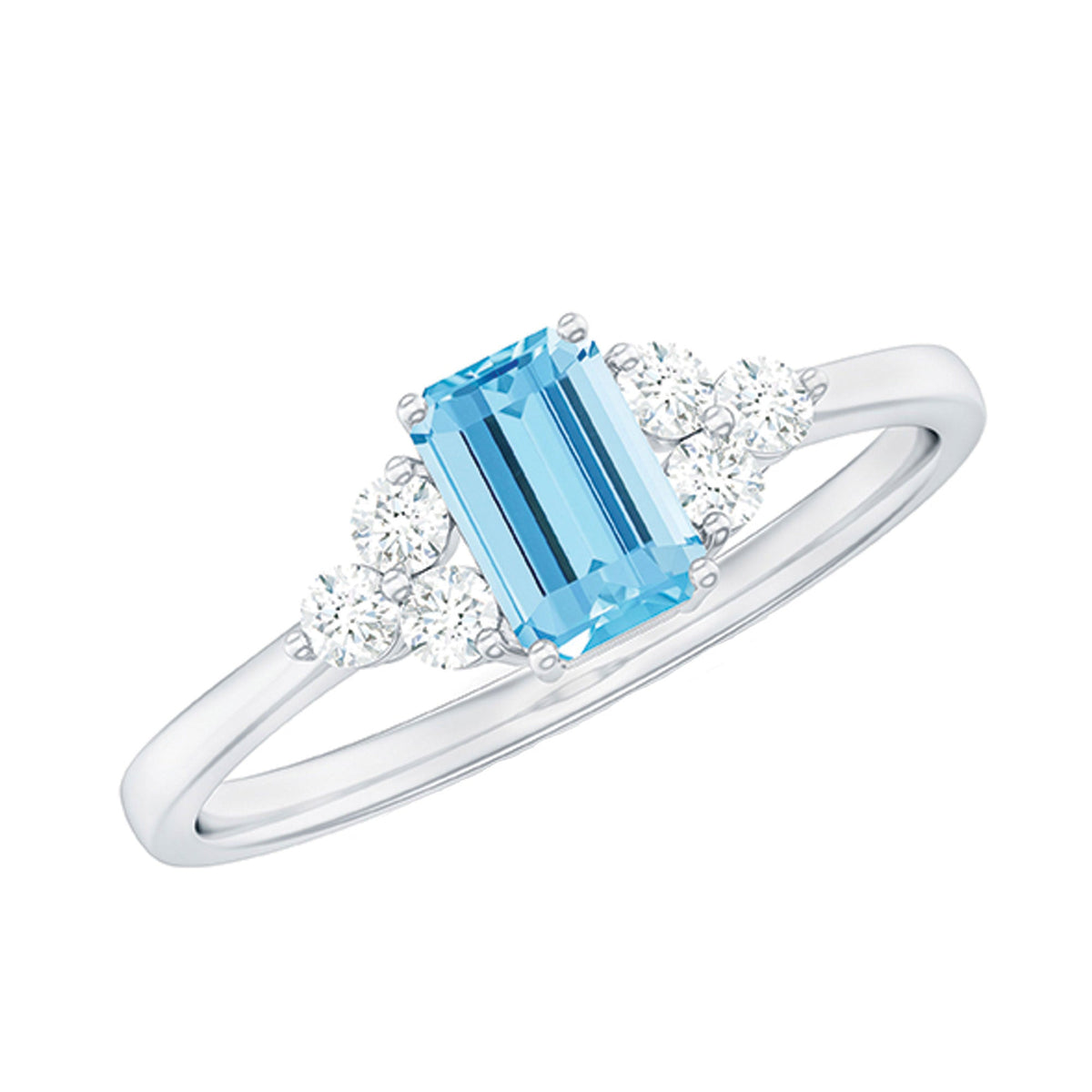 Aquamarine Engagement Ring – Emerald Cut Aquamarine With Trio Diamond Design