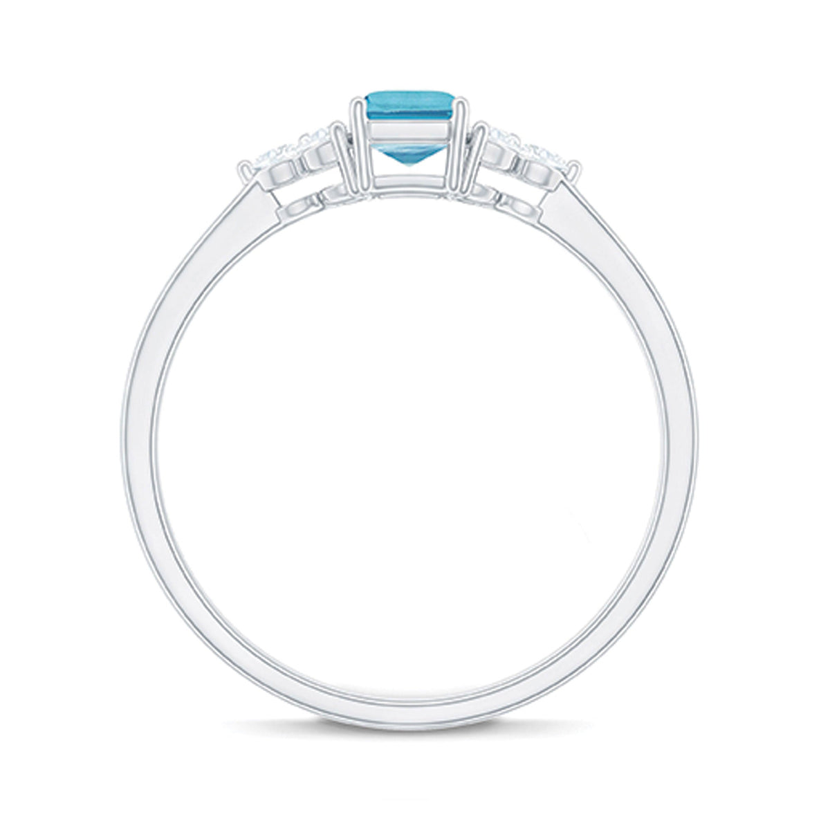Aquamarine Engagement Ring – Emerald Cut Aquamarine With Trio Diamond Design