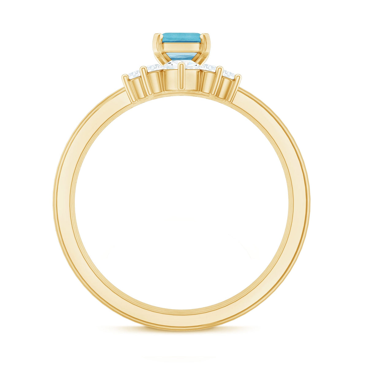 Aquamarine Engagement Ring – Emerald Cut Solitaire With Diamond Wedding Bands Set