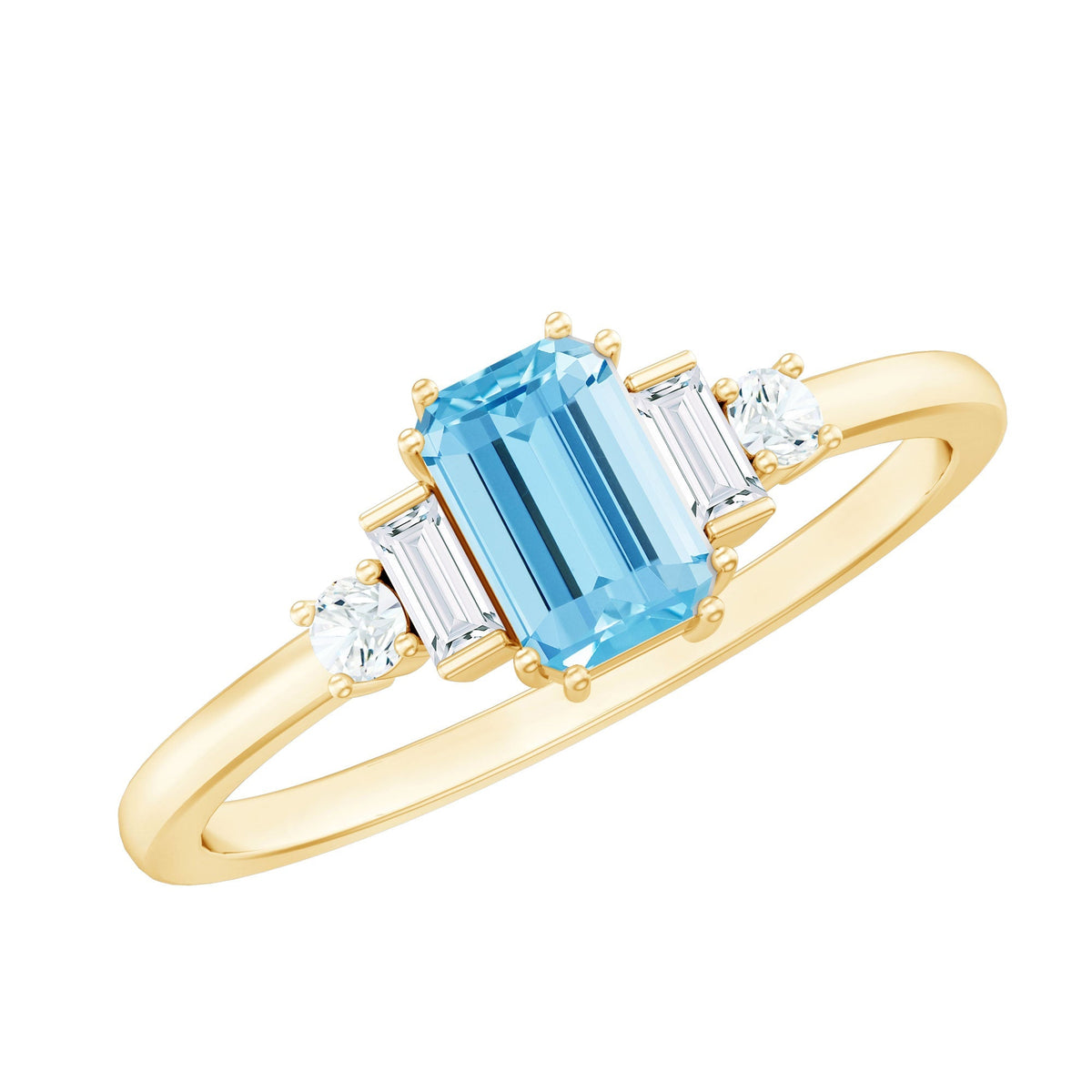 Aquamarine Engagement Ring – Emerald Cut Solitaire with Sparkling Diamond Shoulders
