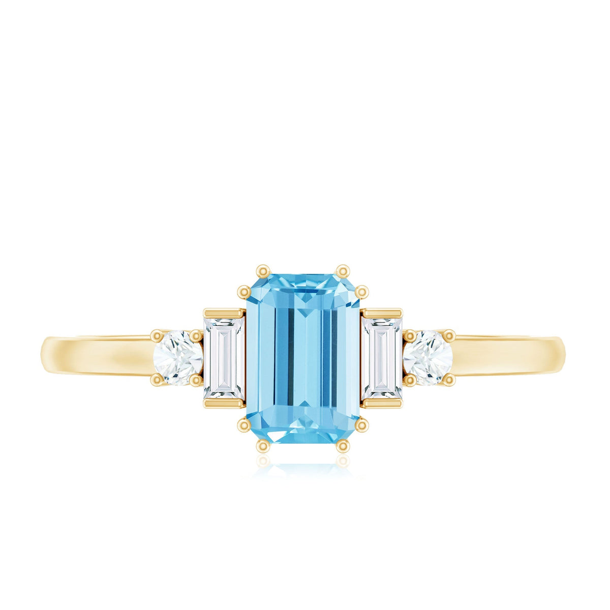 Aquamarine Engagement Ring – Emerald Cut Solitaire with Sparkling Diamond Shoulders