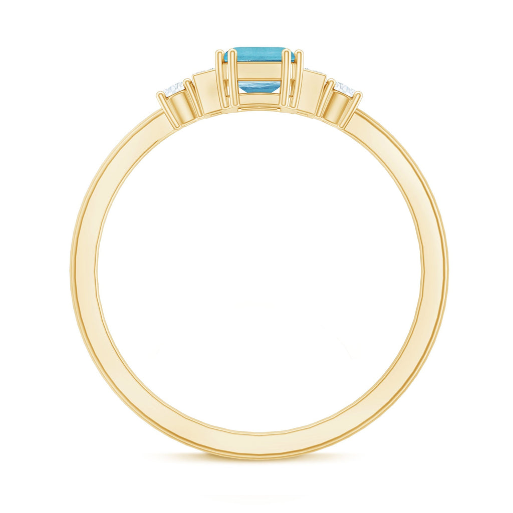 Aquamarine Engagement Ring – Emerald Cut Solitaire with Sparkling Diamond Shoulders
