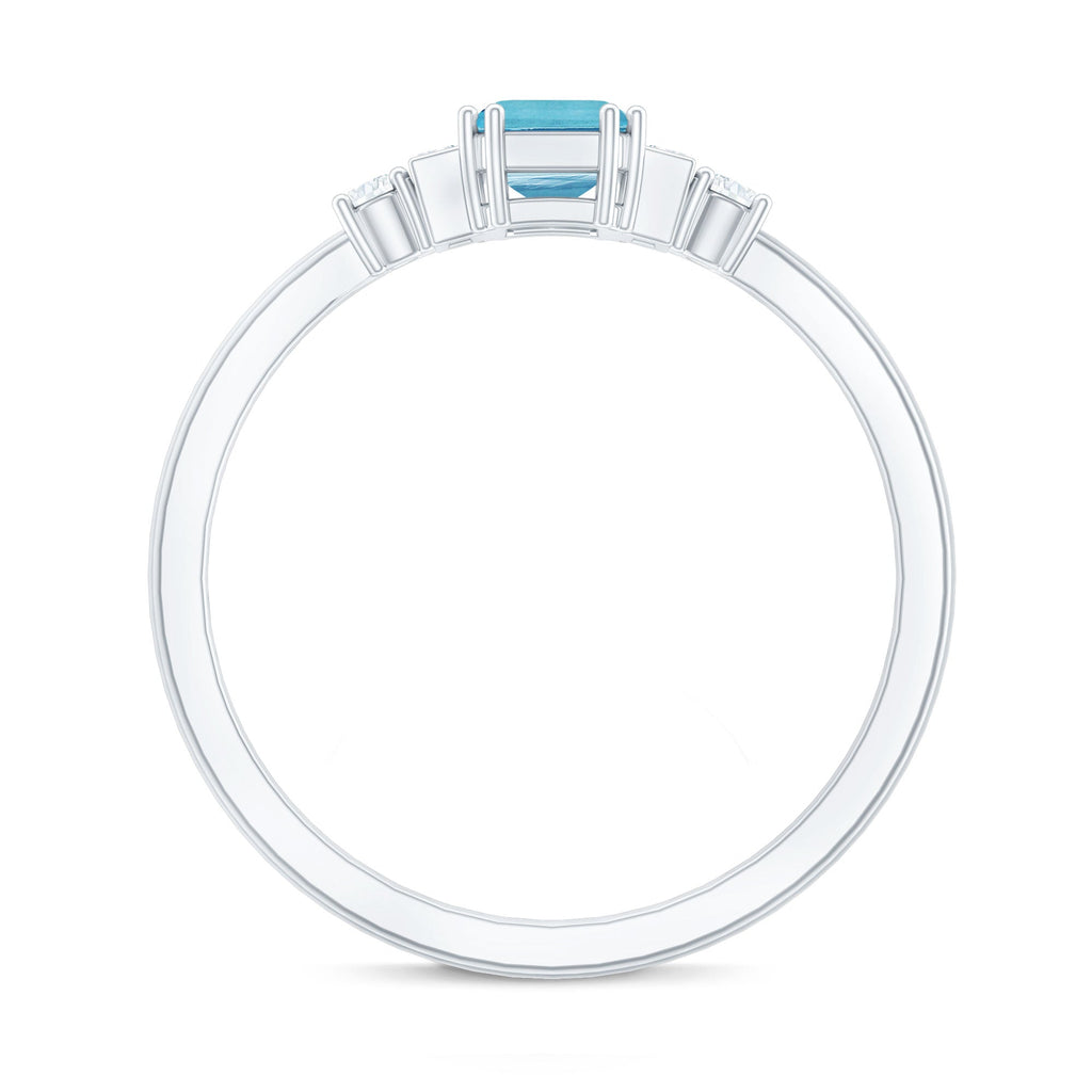 Aquamarine Engagement Ring – Emerald Cut Solitaire with Sparkling Diamond Shoulders