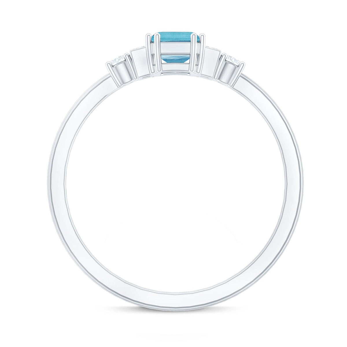 Aquamarine Engagement Ring – Emerald Cut Solitaire with Sparkling Diamond Shoulders