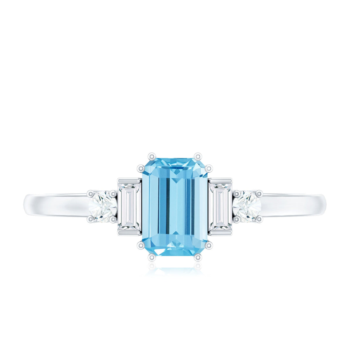 Aquamarine Engagement Ring – Emerald Cut Solitaire with Sparkling Diamond Shoulders