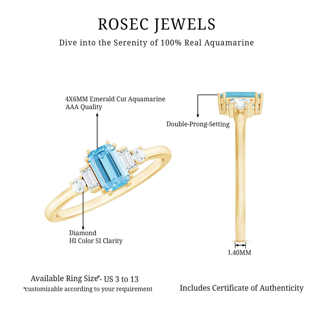 Aquamarine Engagement Ring – Emerald Cut Solitaire with Sparkling Diamond Shoulders