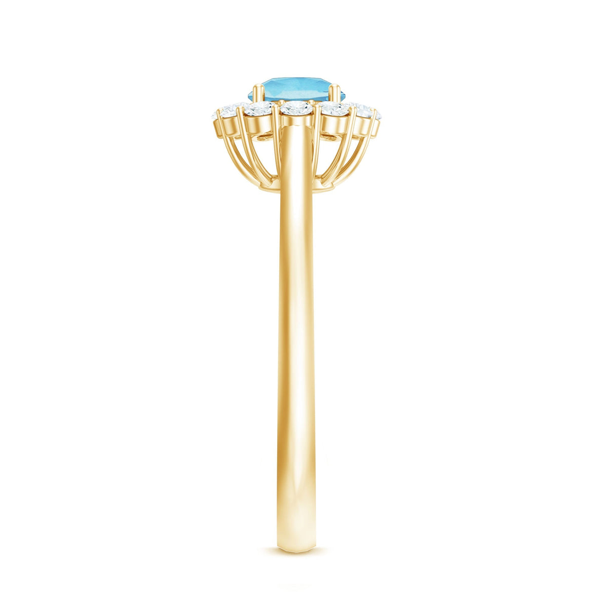 Aquamarine Engagement Ring – Floating Halo Ring with Diamond Halo & Modern Design
