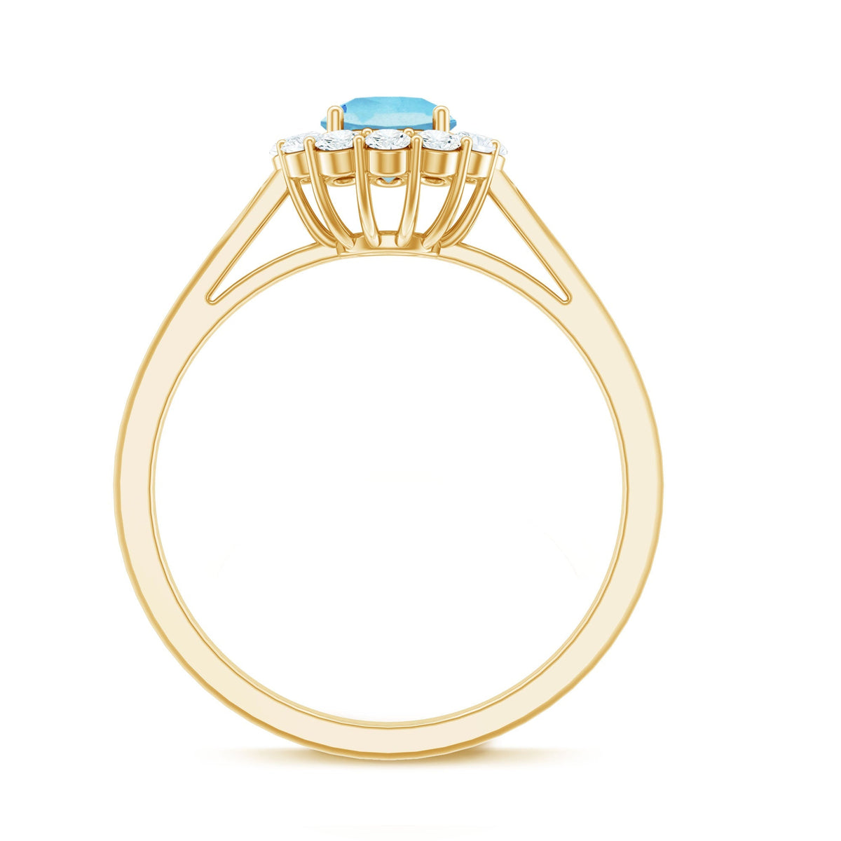 Aquamarine Engagement Ring – Floating Halo Ring with Diamond Halo & Modern Design