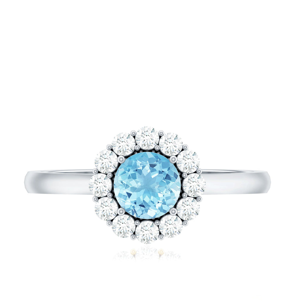 Aquamarine Engagement Ring – Floating Halo Ring with Diamond Halo & Modern Design