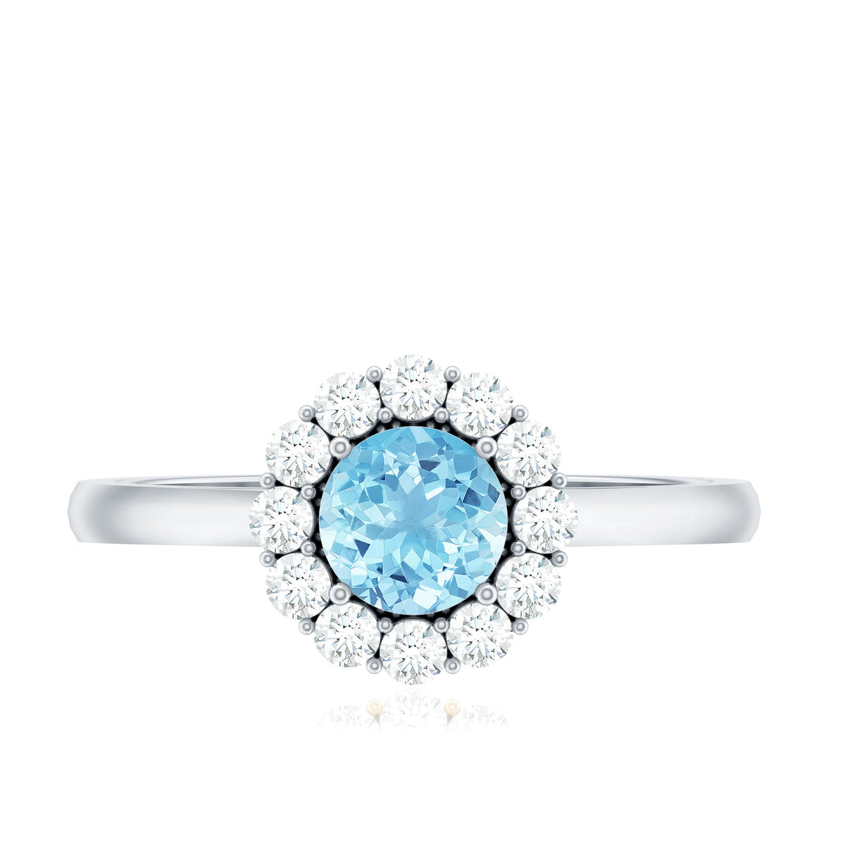 Aquamarine Engagement Ring – Floating Halo Ring with Diamond Halo & Modern Design