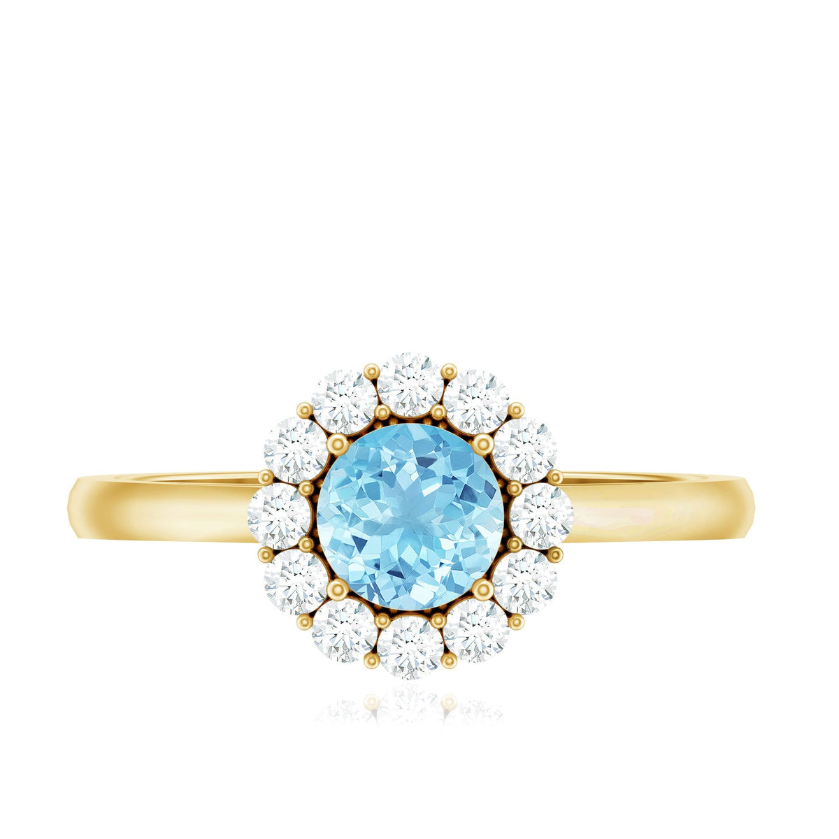 Aquamarine Engagement Ring – Floating Halo Ring with Diamond Halo & Modern Design