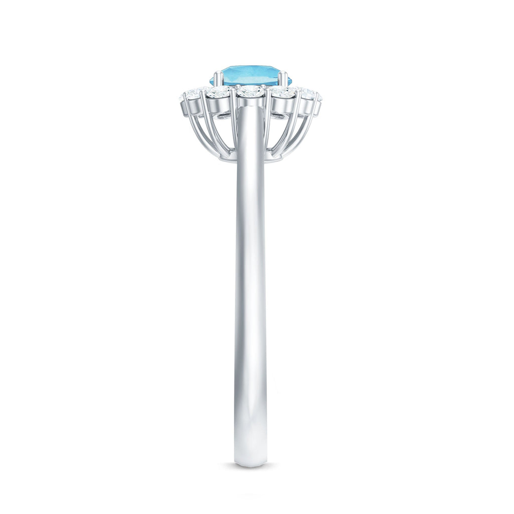 Aquamarine Engagement Ring – Floating Halo Ring with Diamond Halo & Modern Design