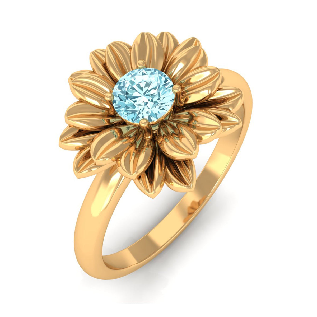 Aquamarine Engagement Ring – Floral Design Blue Gemstone With Prong Setting