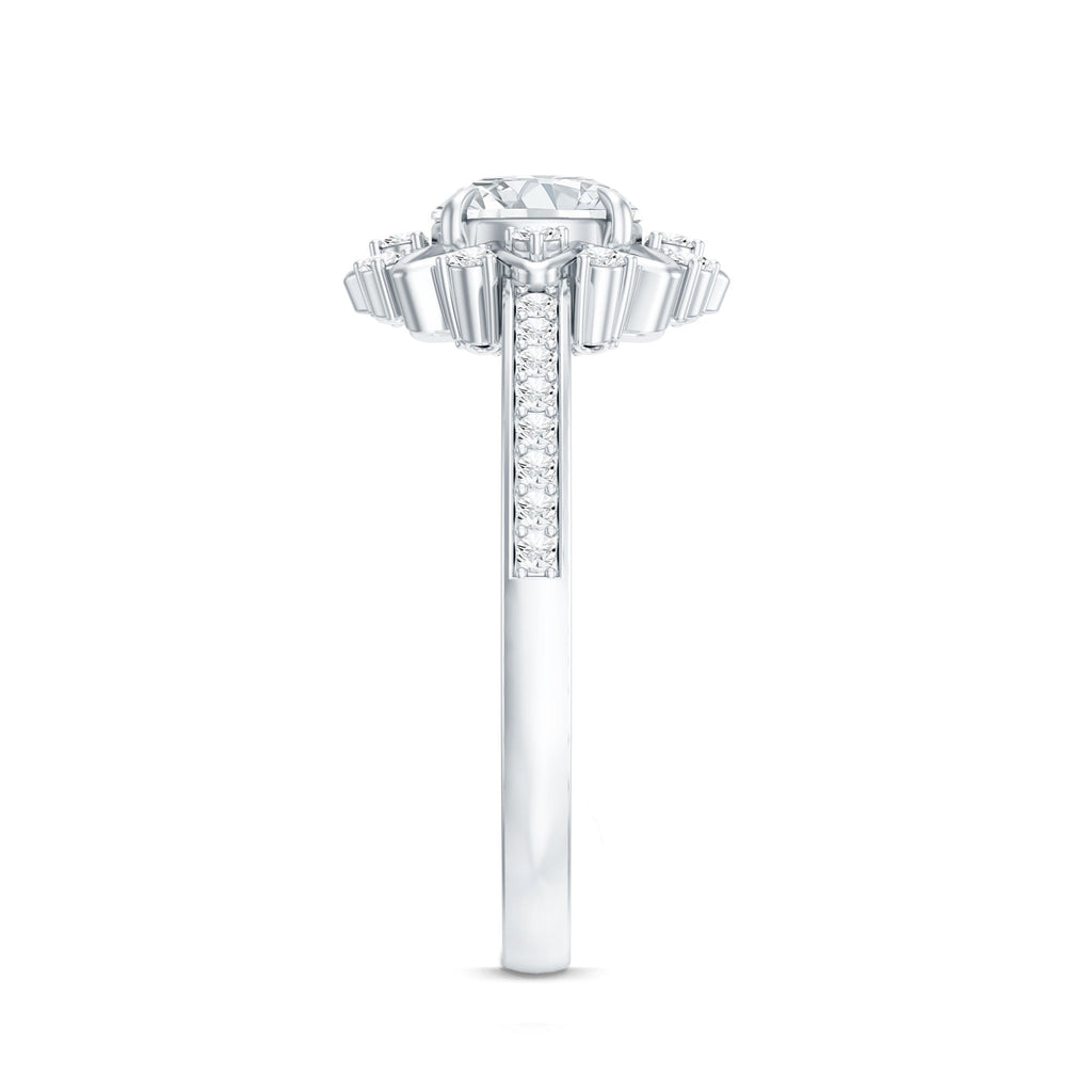Aquamarine Engagement Ring – Floral Design Ring with Diamond Halo & AAA Quality Aquamarine