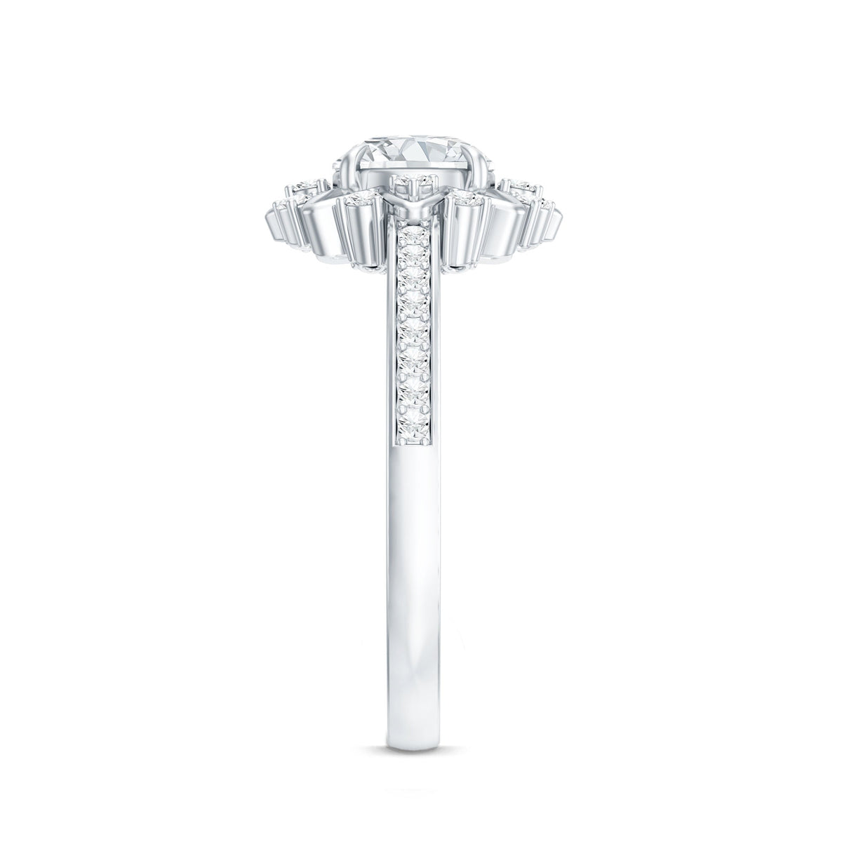 Aquamarine Engagement Ring – Floral Design Ring with Diamond Halo & AAA Quality Aquamarine