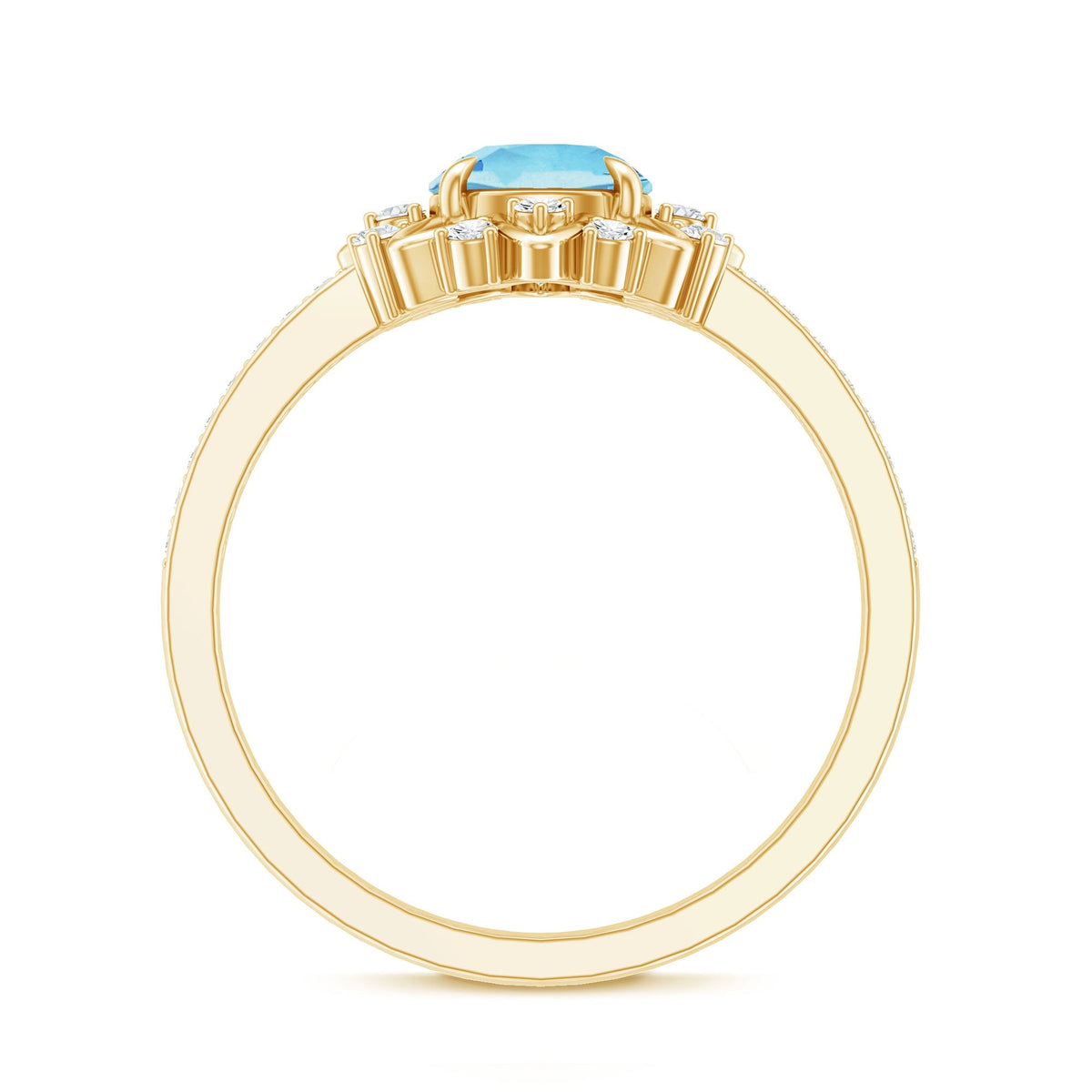 Aquamarine Engagement Ring – Floral Design Ring with Diamond Halo & AAA Quality Aquamarine