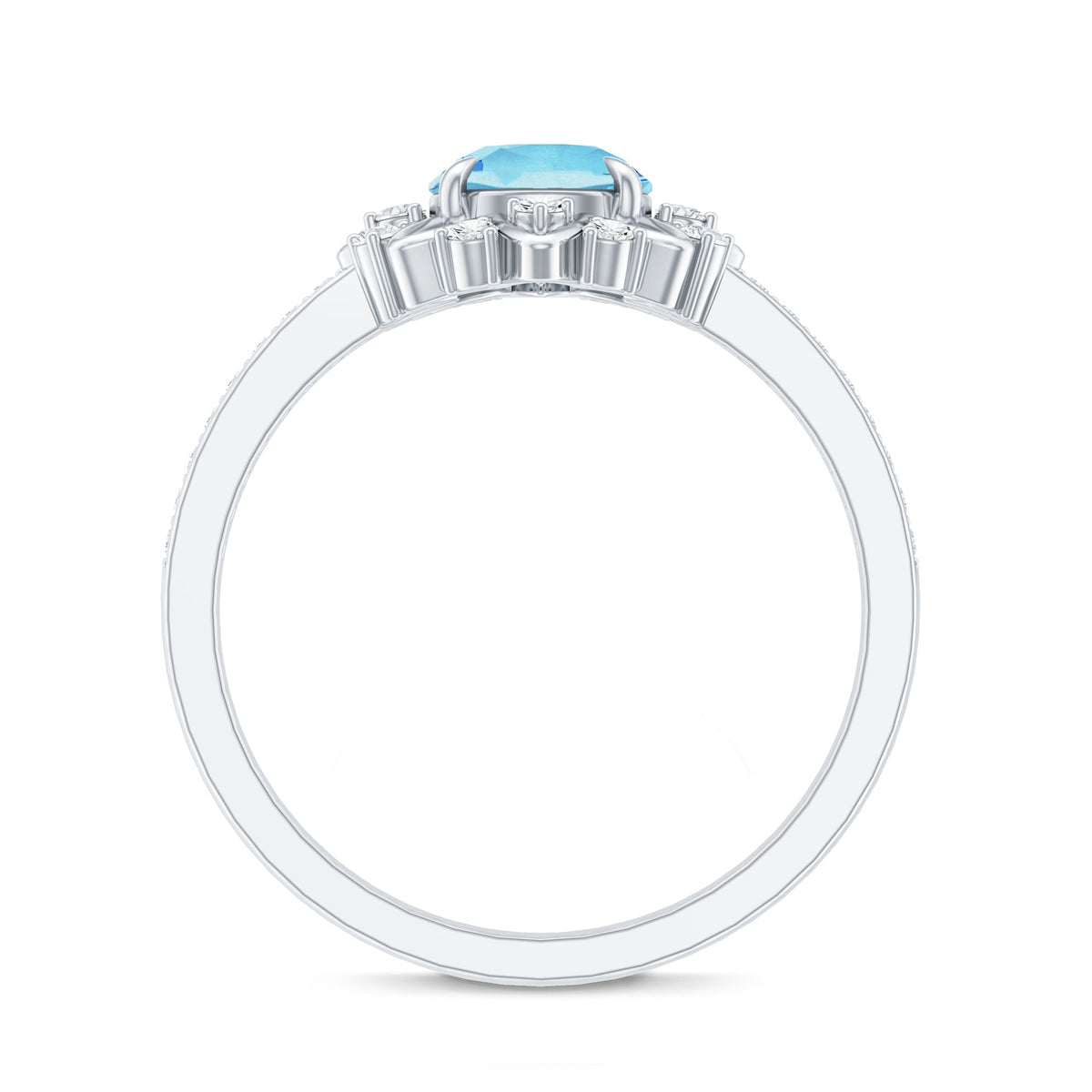 Aquamarine Engagement Ring – Floral Design Ring with Diamond Halo & AAA Quality Aquamarine