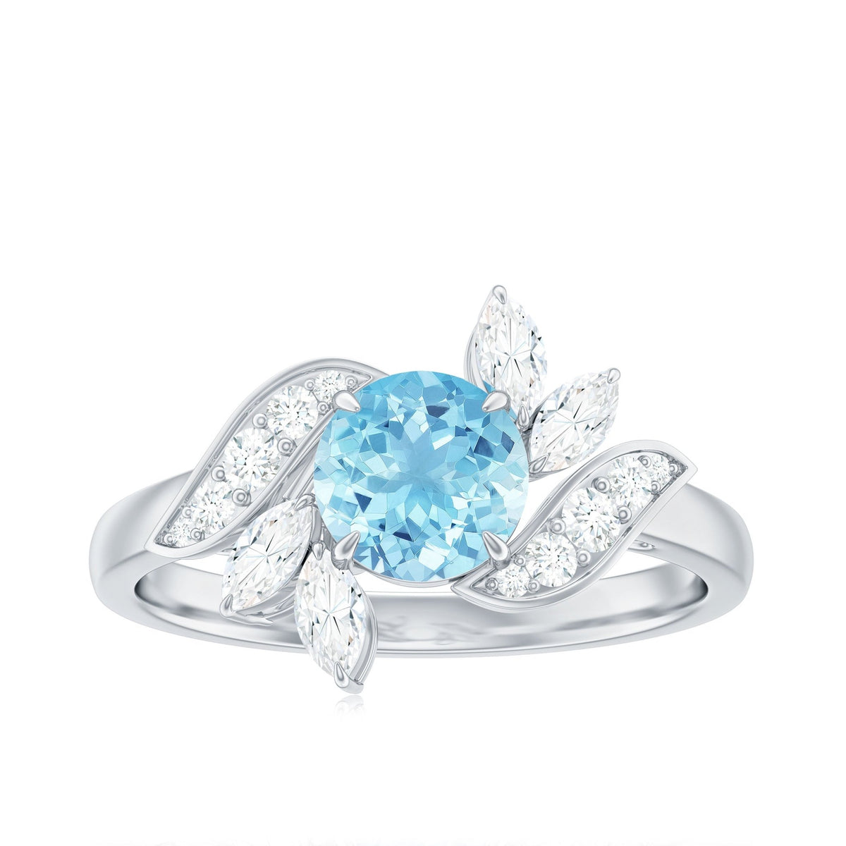 Aquamarine Engagement Ring – Flower Design | AAA Quality Marquise Diamond Ring