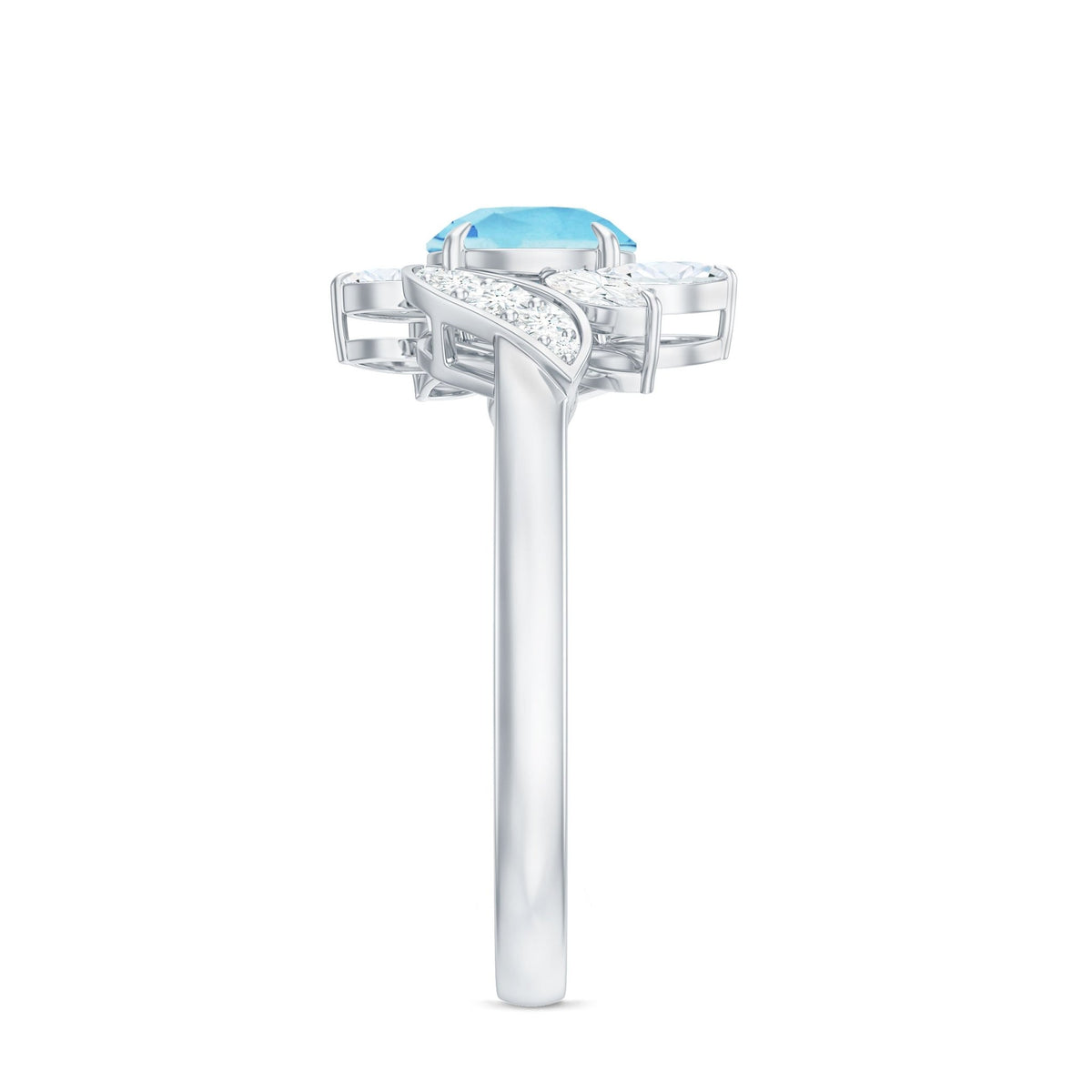 Aquamarine Engagement Ring – Flower Design | AAA Quality Marquise Diamond Ring