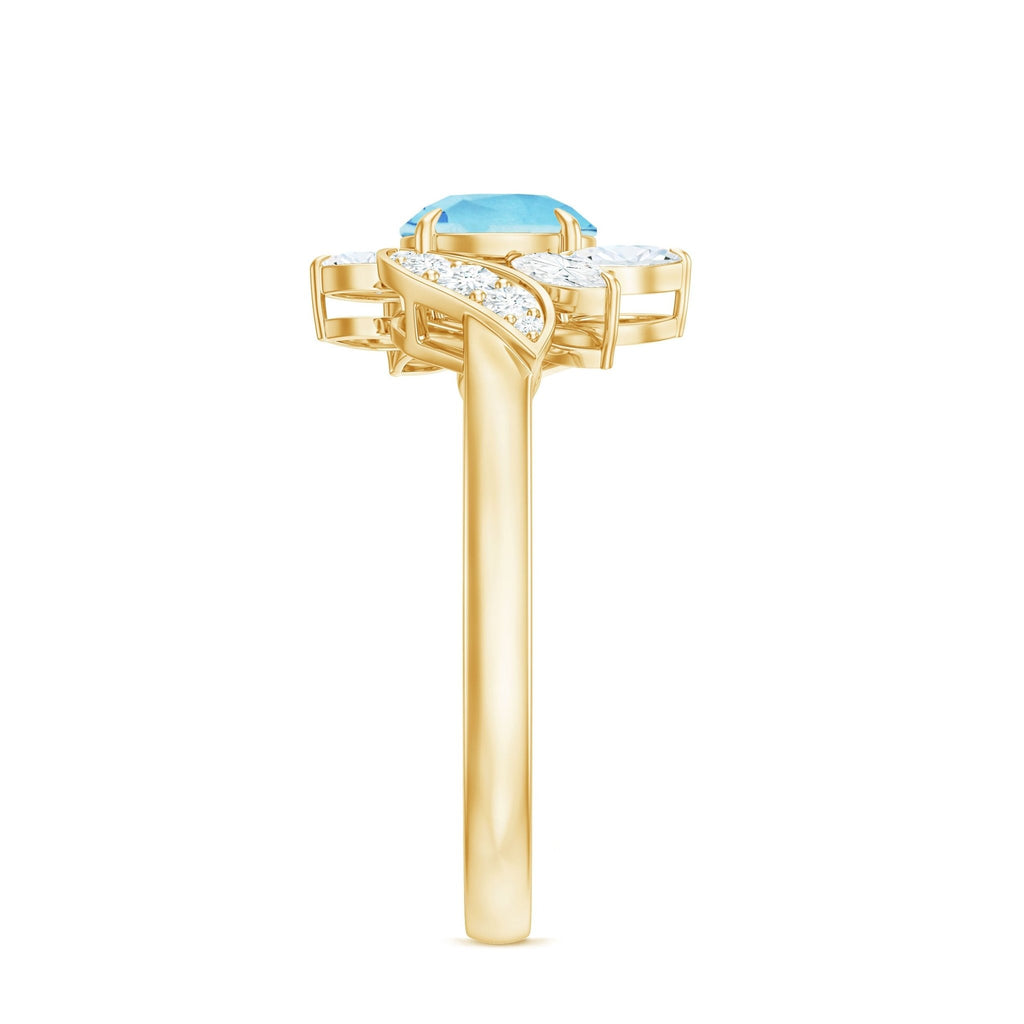 Aquamarine Engagement Ring – Flower Design | AAA Quality Marquise Diamond Ring
