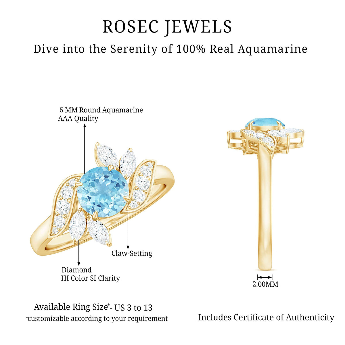 Aquamarine Engagement Ring – Flower Design | AAA Quality Marquise Diamond Ring