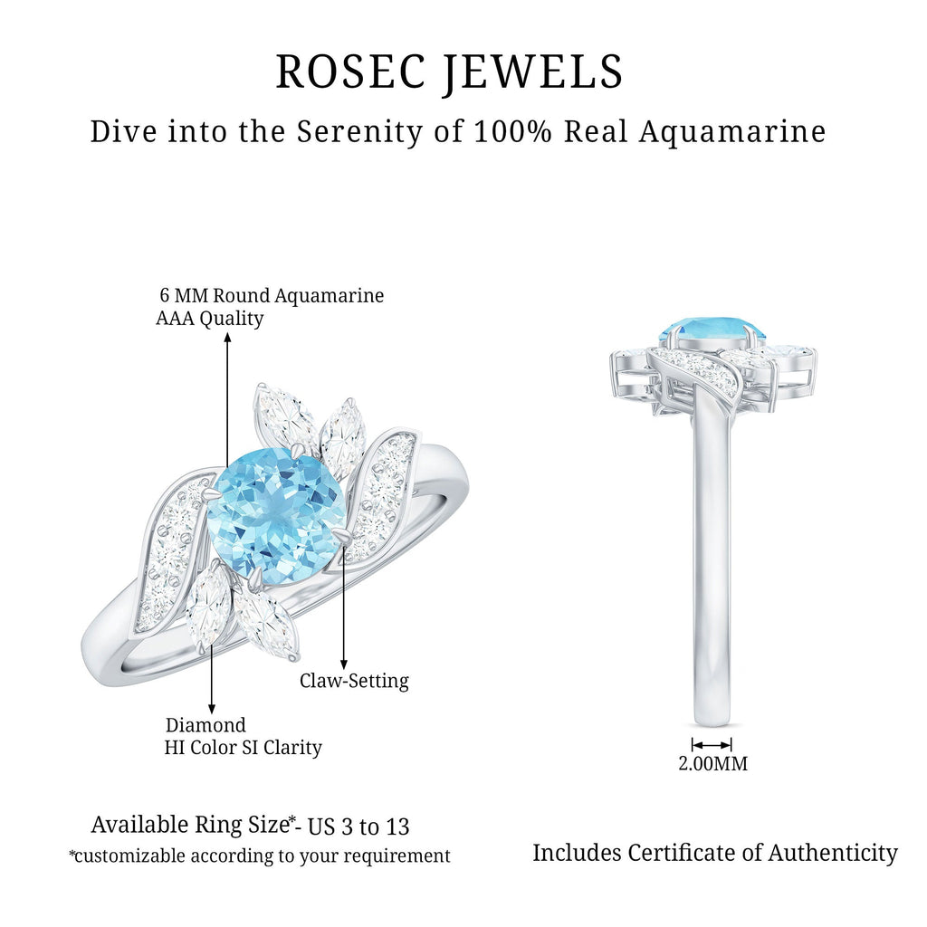 Aquamarine Engagement Ring – Flower Design | AAA Quality Marquise Diamond Ring