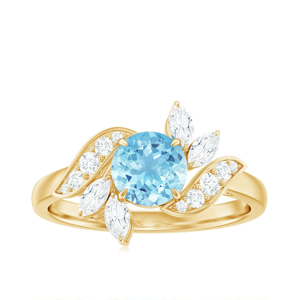 Aquamarine Engagement Ring – Flower Design | AAA Quality Marquise Diamond Ring
