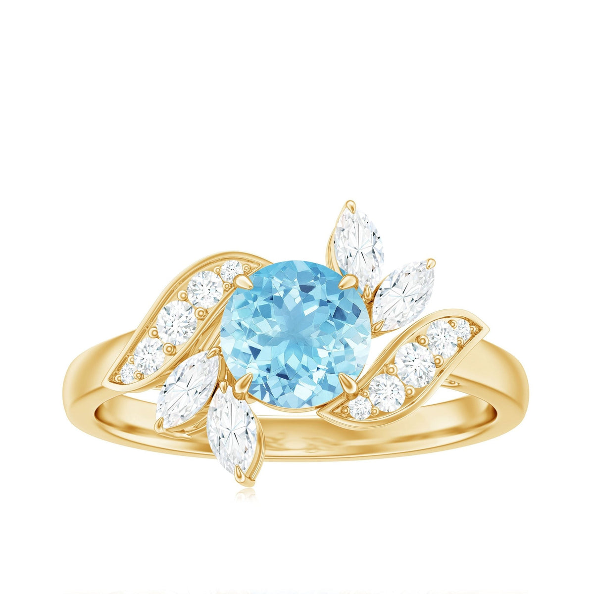 Aquamarine Engagement Ring – Flower Design | AAA Quality Marquise Diamond Ring