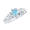 Aquamarine Engagement Ring – Flower Inspired Diamond Accent Blue Gemstone Ring