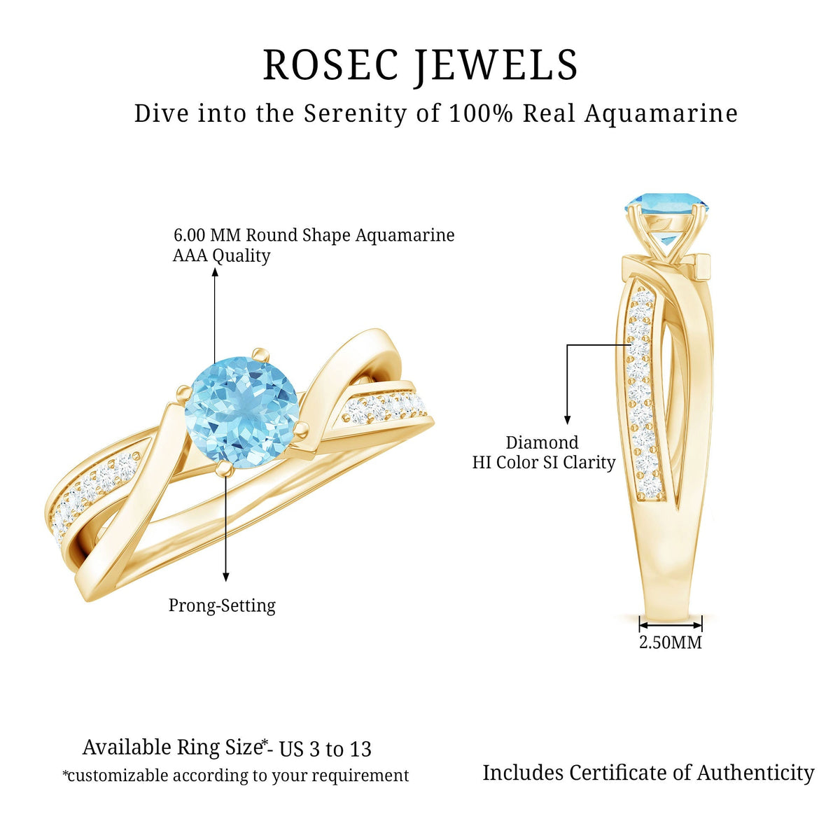 Aquamarine Engagement Ring – Natural AAA Quality Blue Gemstone Infinity Band