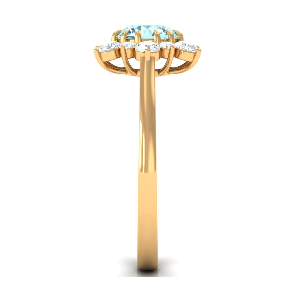Aquamarine Engagement Ring – Natural Blue Gemstone with Diamond Halo Design