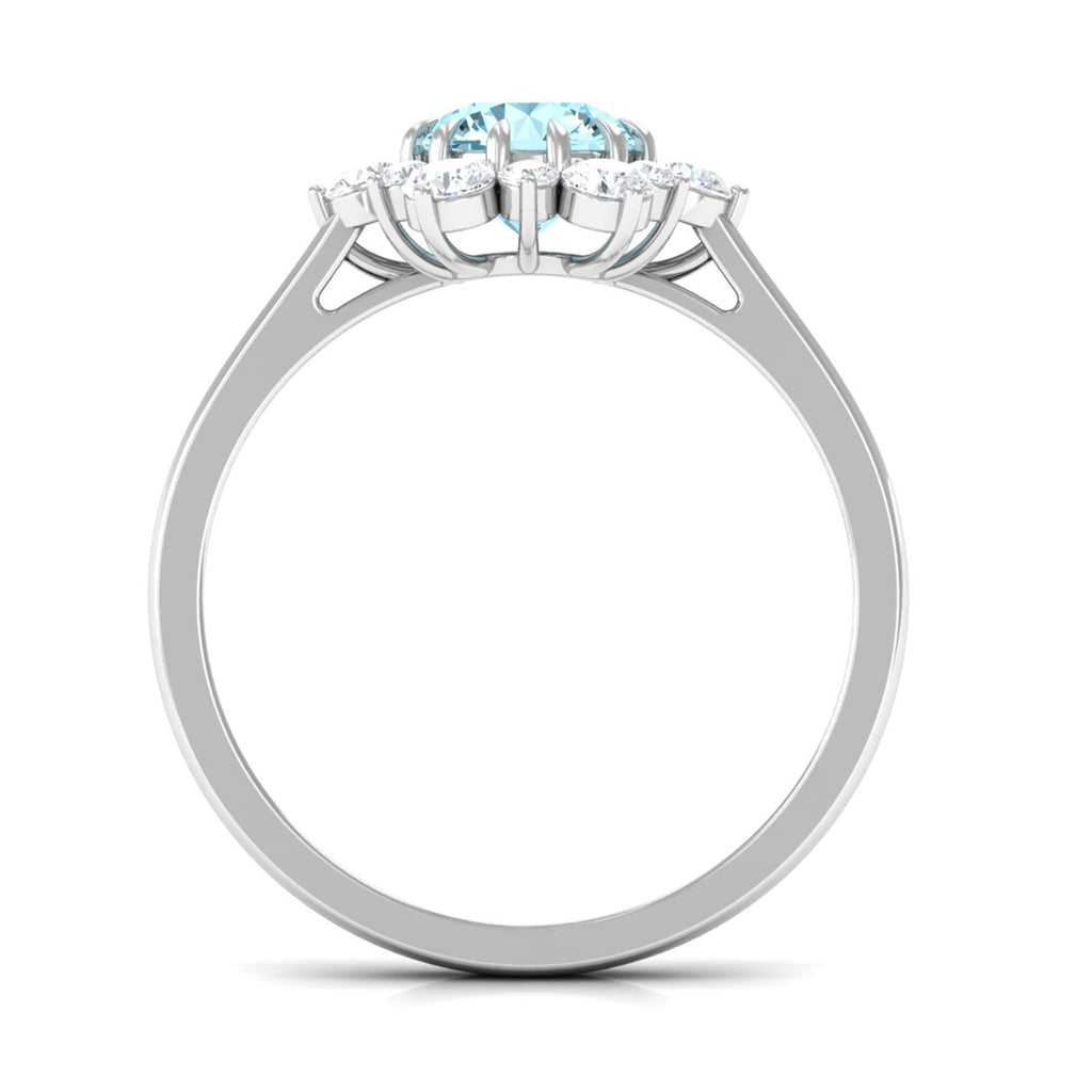 Aquamarine Engagement Ring – Natural Blue Gemstone with Diamond Halo Design