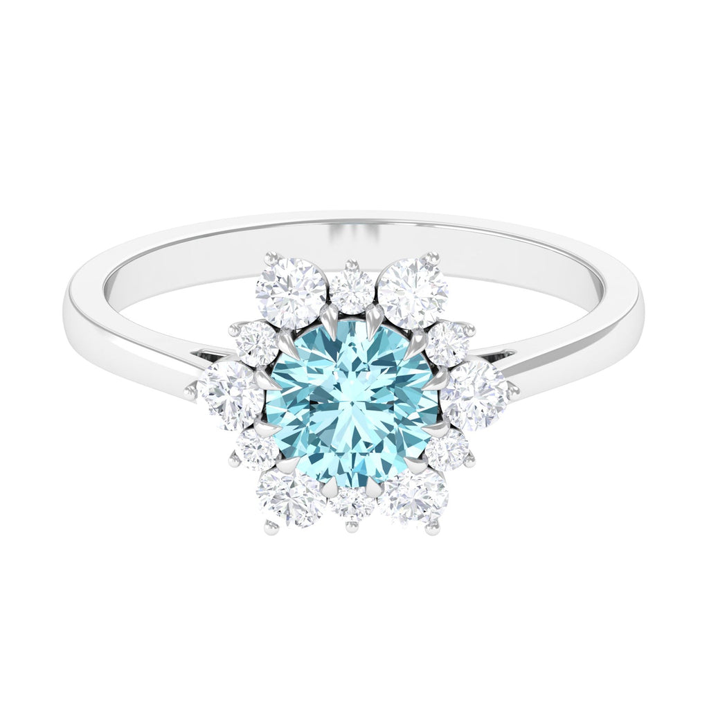 Aquamarine Engagement Ring – Natural Blue Gemstone with Diamond Halo Design