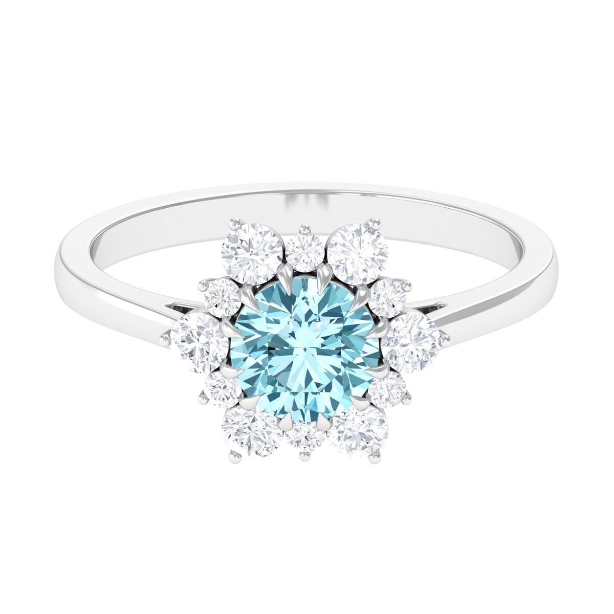 Aquamarine Engagement Ring – Natural Blue Gemstone with Diamond Halo Design