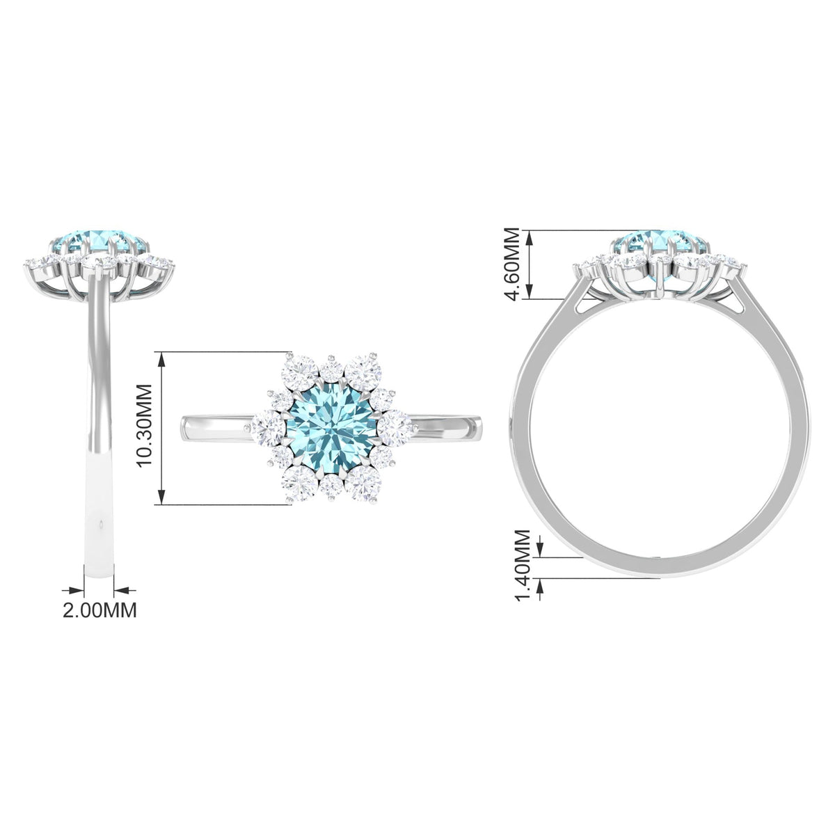 Aquamarine Engagement Ring – Natural Blue Gemstone with Diamond Halo Design