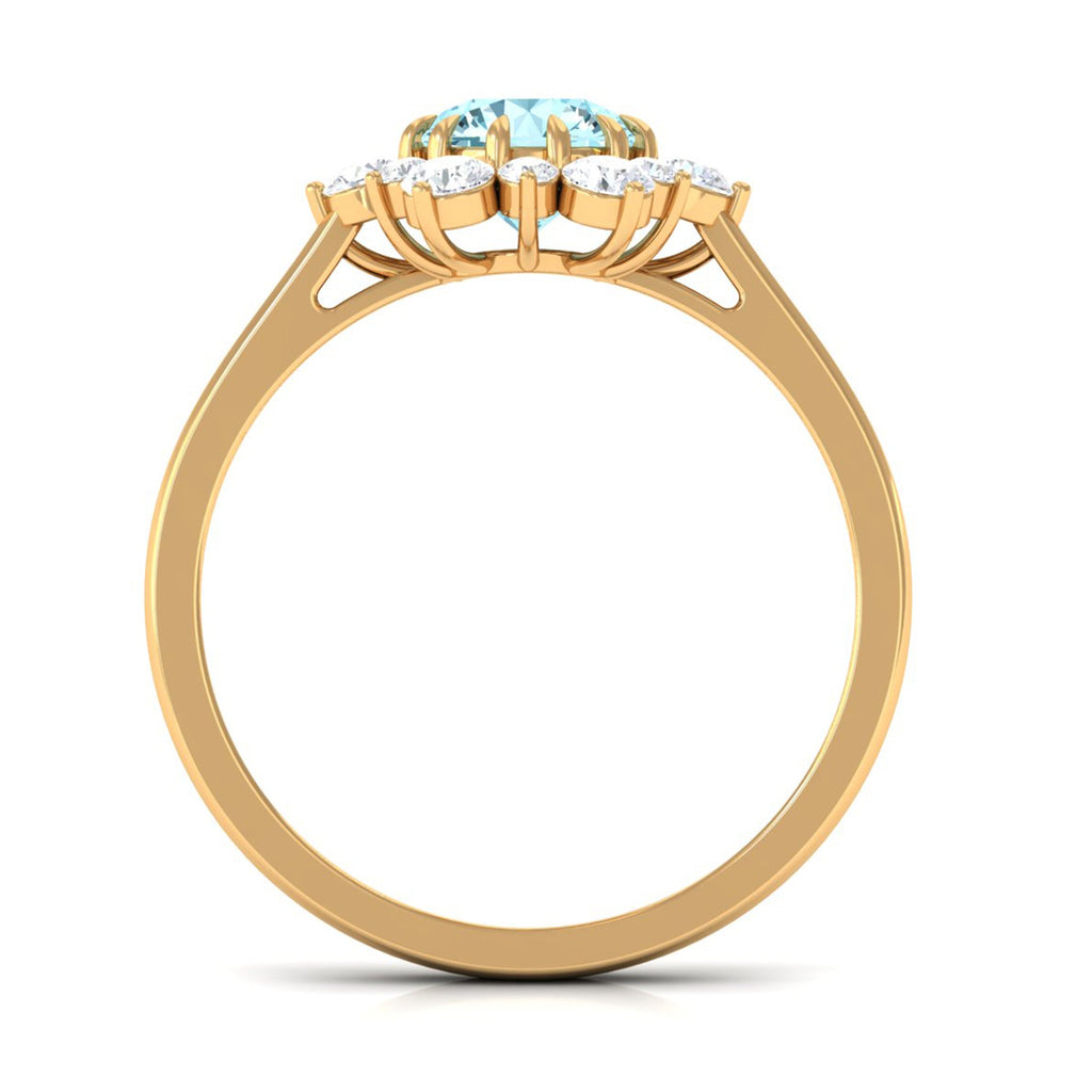 Aquamarine Engagement Ring – Natural Blue Gemstone with Diamond Halo Design