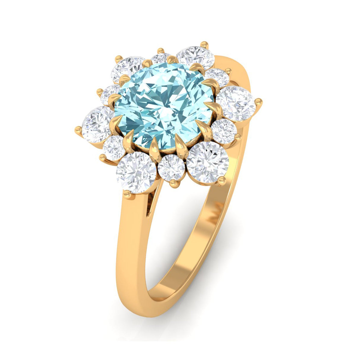 Aquamarine Engagement Ring – Natural Blue Gemstone with Diamond Halo Design