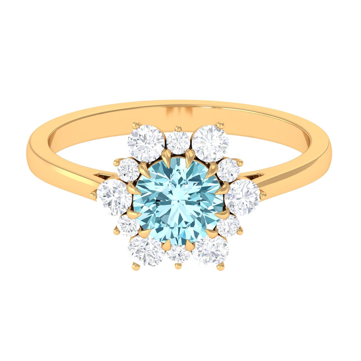 Aquamarine Engagement Ring – Natural Blue Gemstone with Diamond Halo Design