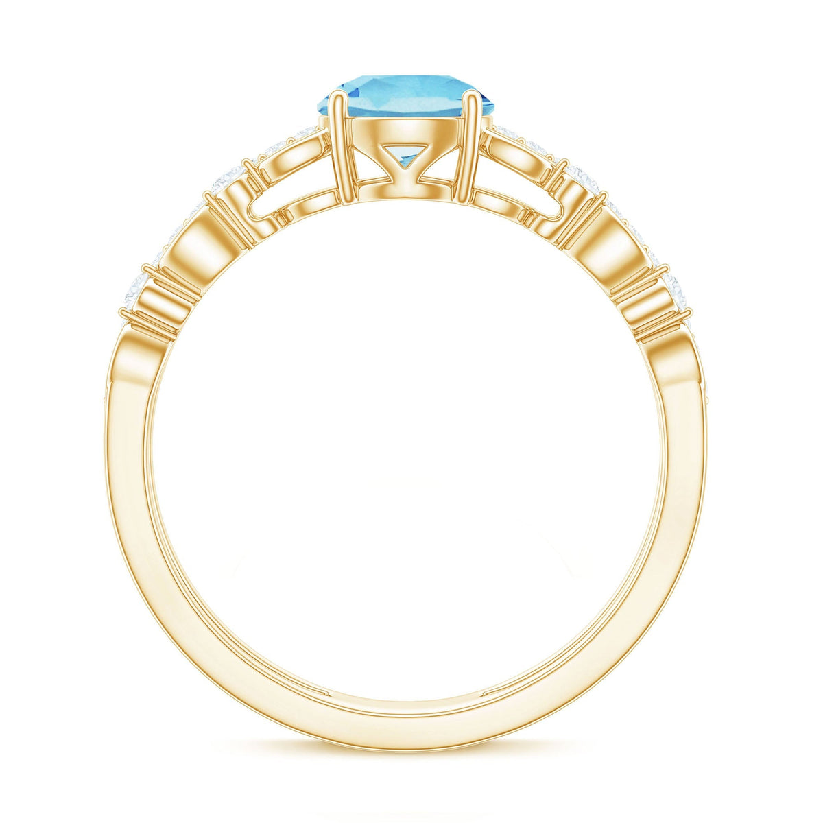 Aquamarine Engagement Ring – Natural Double Band Ring with Diamond Accents