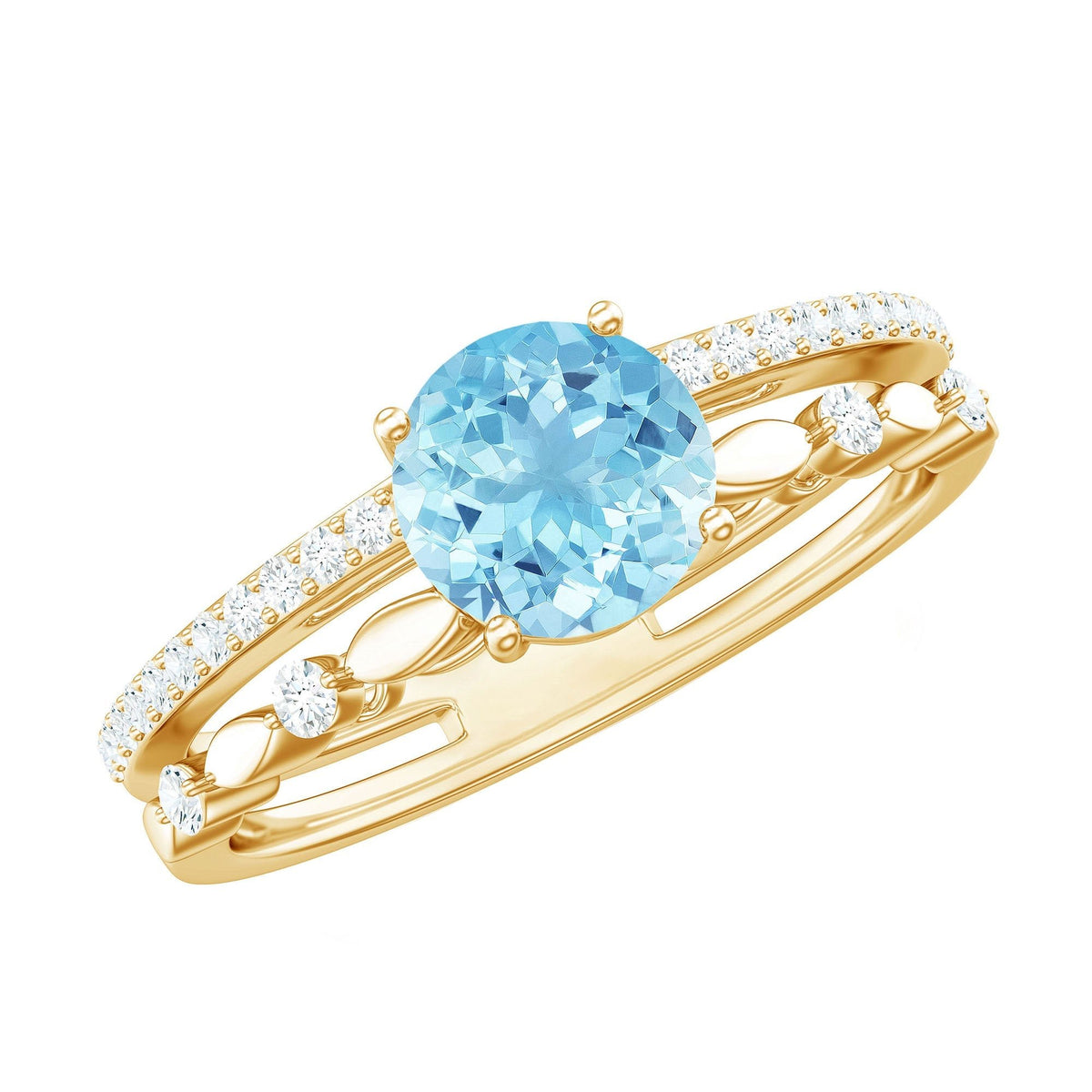 Aquamarine Engagement Ring – Natural Double Band Ring with Diamond Accents