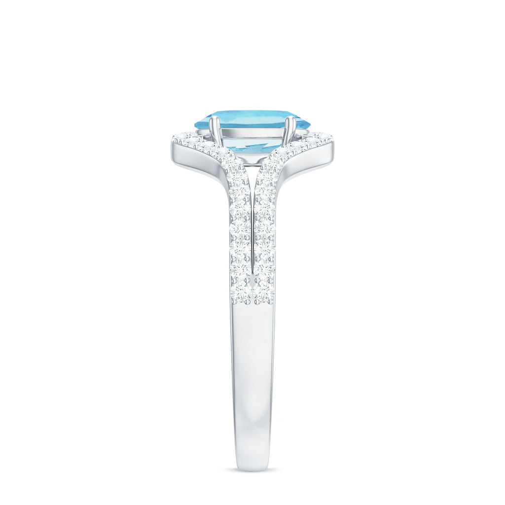 Aquamarine Engagement Ring – Oval 6x8mm Blue Aquamarine with Diamond Split Shank Design