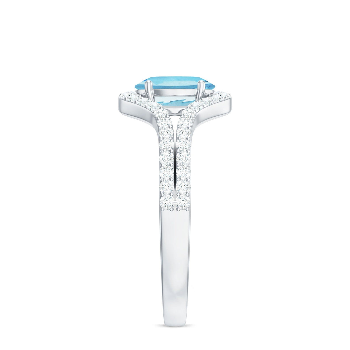Aquamarine Engagement Ring – Oval 6x8mm Blue Aquamarine with Diamond Split Shank Design