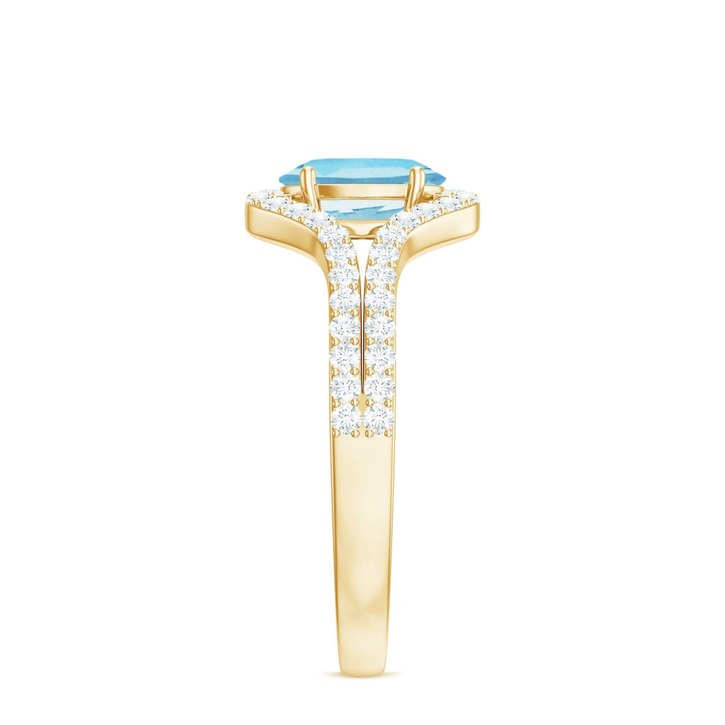 Aquamarine Engagement Ring – Oval 6x8mm Blue Aquamarine with Diamond Split Shank Design